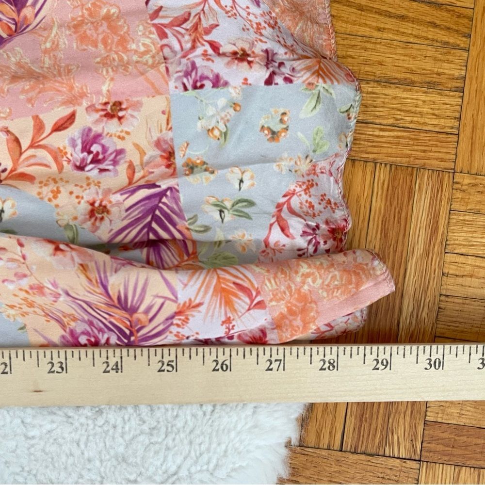 AMUR  Strapless Floral Maxi Dress Size 4 Peach Blue Smocked Bodice Wide Leg Flow - Picture 13 of 13